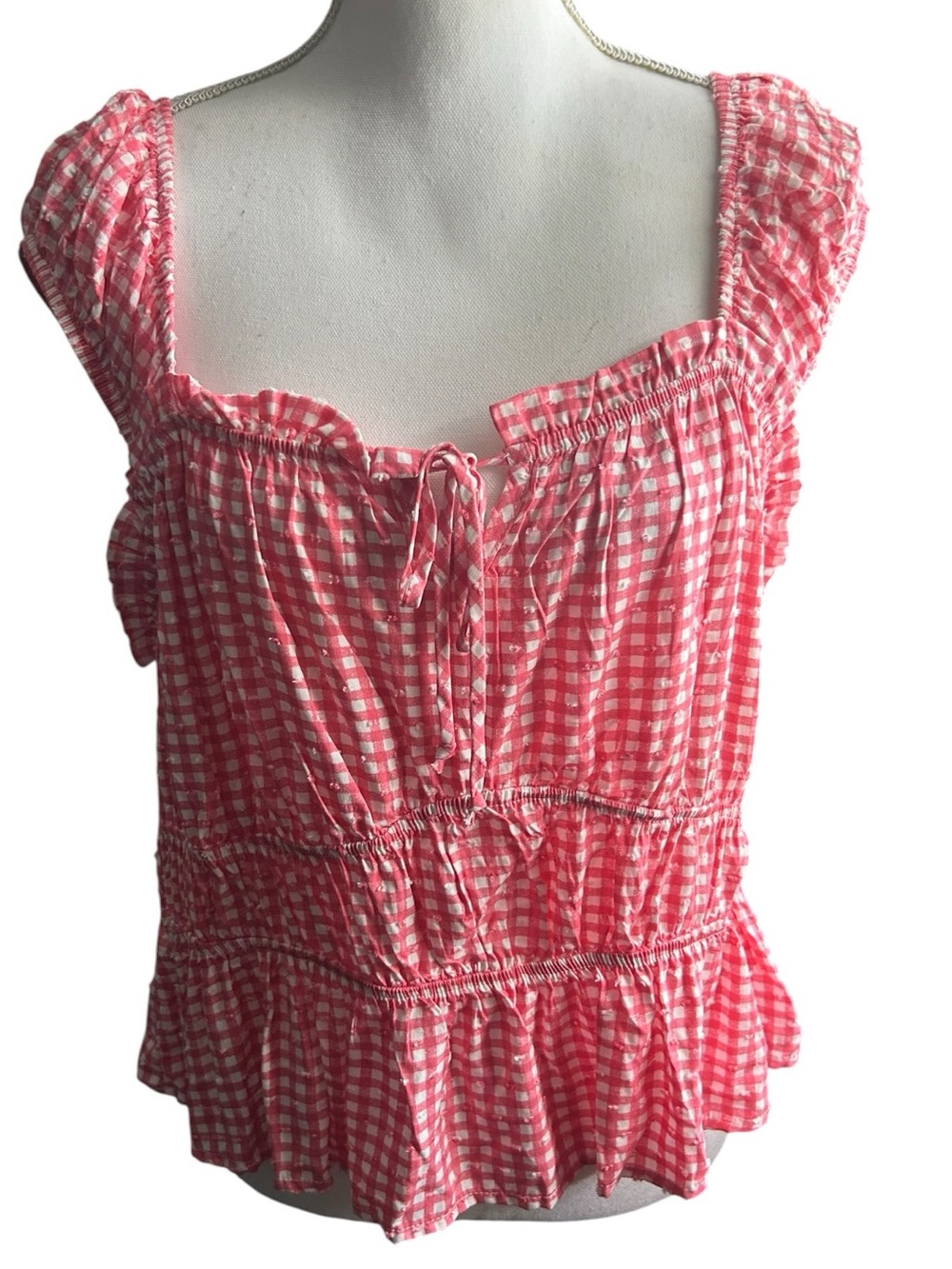 Arizona Jean Company Gingham Tie-Front Peplum Blouse